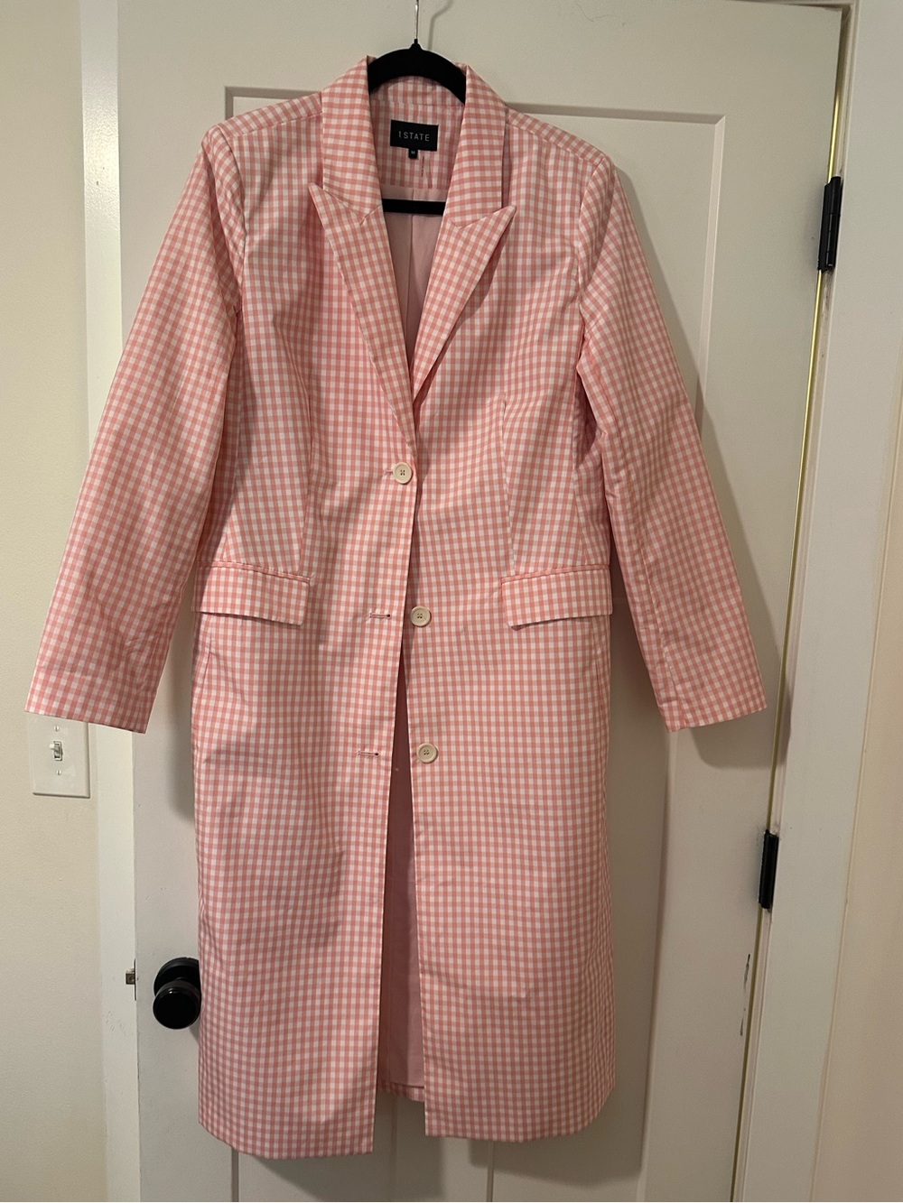 1 STATE Pink Gingham Long Jacket - Size M